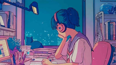 动漫 Lo-Fi 女孩学习 Chill Vibe 4K 壁纸-奈落语