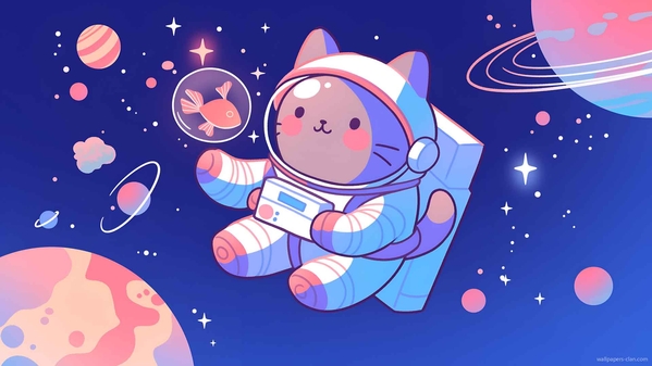 可爱的宇航员猫太空冒险桌面壁纸-奈落语