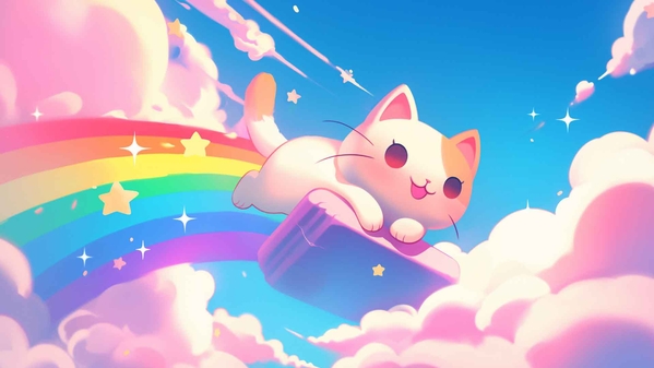 可爱的小猫彩虹冒险桌面壁纸-奈落语