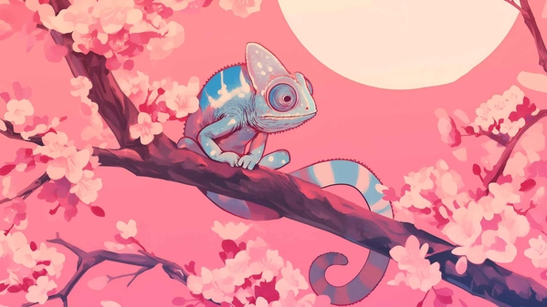 变色龙樱花粉色诗意场景桌面壁纸-奈落语