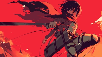 进击的巨人 MIKASA 红色桌面壁纸-奈落语