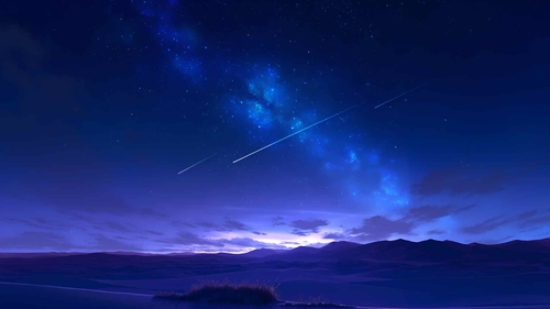 沙漠星空沙丘夜空紫色光芒桌面壁纸-奈落语