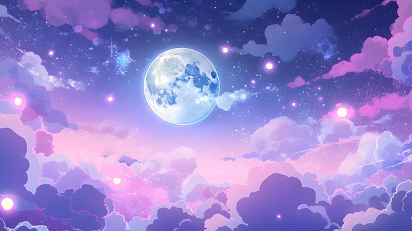 紫色云彩和太空月亮桌面壁纸-奈落语