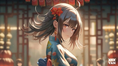 头上戴多小红花的日系动漫女生侧脸看着你壁纸图片-奈落语