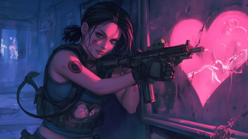 JILL VALENTINE 粉色爱心动作桌面壁纸-奈落语