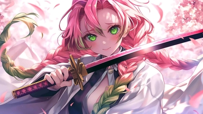 MITSURI KANROJI 鬼灭之刃 粉色剑 桌面壁纸-奈落语