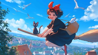 魔女宅急便 飞行场景 桌面壁纸-奈落语