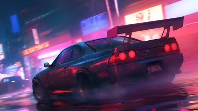 极品飞车 R34 夜间赛车桌面壁纸-奈落语