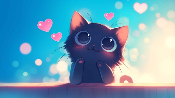 可爱的小猫模糊背景电脑壁纸-奈落语