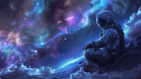 宇航员观察浩瀚的太空桌面壁纸-奈落语