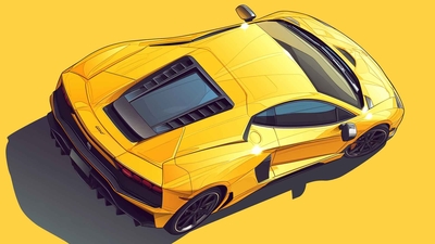兰博基尼 AVENTADOR 黄色顶视图桌面壁纸-奈落语