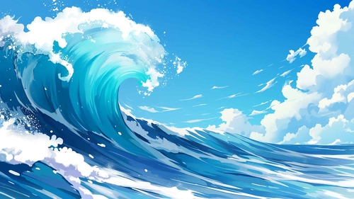 海浪天空蓝色桌面壁纸-奈落语