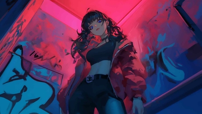 酷炫动漫女孩霓虹灯壁纸-奈落语
