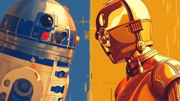 R2D2与C3PO机器人决斗桌面壁纸-奈落语