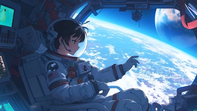 动漫女孩宇航员在外太空桌面壁纸-奈落语