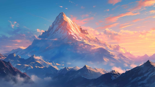白雪皑皑的山峰金色日出桌面壁纸-奈落语
