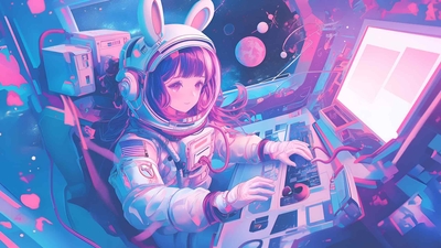 动漫女孩宇航员科幻美学桌面壁纸-奈落语