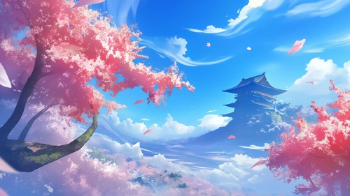 樱花城堡春日桌面壁纸-奈落语