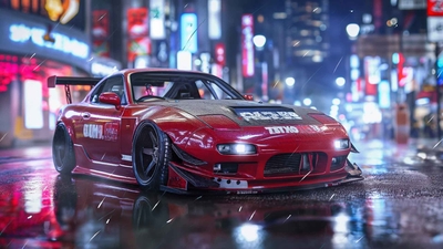 马自达 RX7汽车夜间街头赛桌面壁纸-奈落语