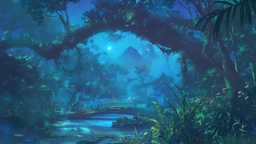 神秘森林夜景桌面壁纸-奈落语