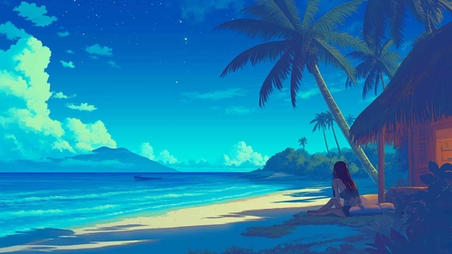 夏日海滩女孩享受大海桌面壁纸-奈落语