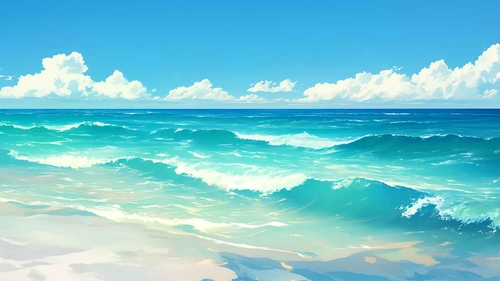 热带海风蓝色海浪桌面壁纸-奈落语