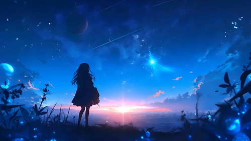 动漫女孩星球景观桌面壁纸-奈落语