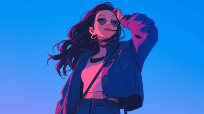 蓝色眼镜的时尚女孩桌面壁纸-奈落语
