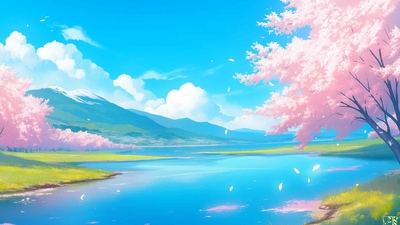 动漫粉色花朵风景桌面壁纸-奈落语