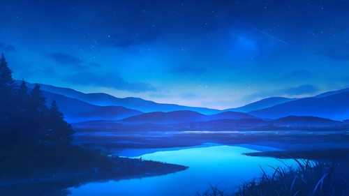 午夜海市蜃楼星空反射桌面壁纸-奈落语
