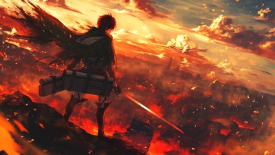 EREN JAEGER 日落战斗桌面壁纸-奈落语