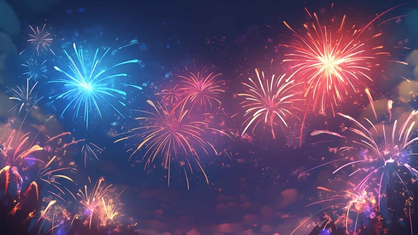 五彩缤纷的烟花夜空桌面壁纸-奈落语