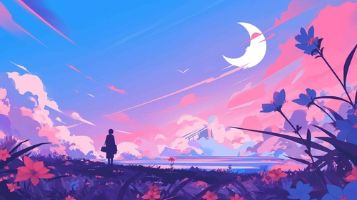 夜空月亮剪影桌面壁纸-奈落语