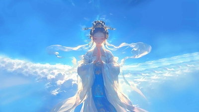 佛系 女神 仙女 双手合十 蓝色天空 4k壁纸-奈落语