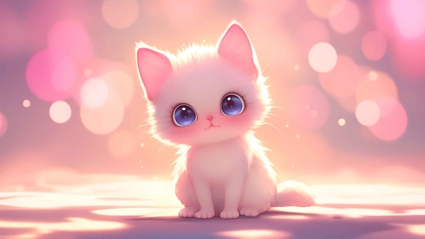 可爱的小猫模糊背景粉红色桌面壁纸-奈落语