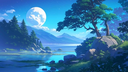 月光湖宁静的风景桌面壁纸-奈落语