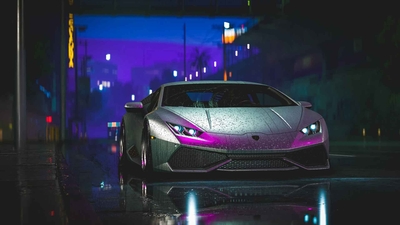 灰色兰博基尼Aventador在路灯下-奈落语