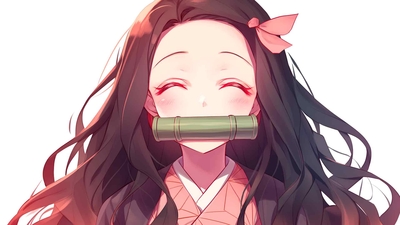 祢豆子闭着眼睛白色桌面壁纸-奈落语