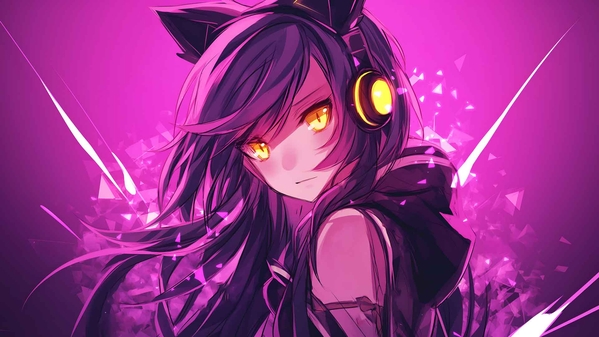 APHMAU NEON GLOW 猫女紫色桌面壁纸-奈落语