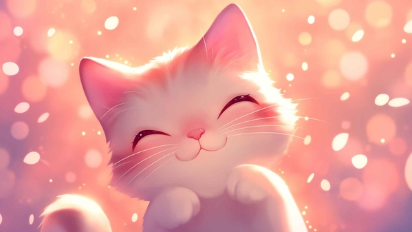 可爱的小猫微笑暖色桌面壁纸-奈落语
