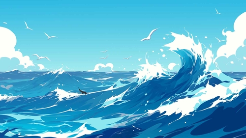 海浪蓝色大海壁纸-奈落语