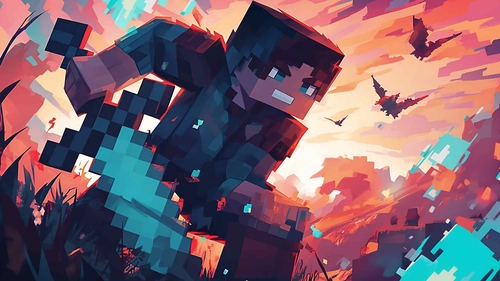 MINECRAFT 家伙与钻石剑桌面壁纸-奈落语