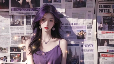 紫色长卷发大波浪美女 报纸 4k动漫壁纸-奈落语