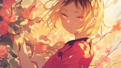 HAIKYUU KENMA KOZUME 与鲜花桌面壁纸-奈落语