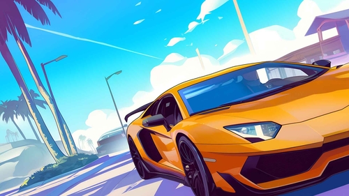 GTA橙色兰博基尼街道桌面壁纸4K-奈落语