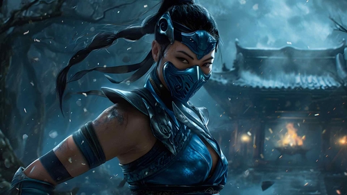 真人快打 KITANA 蓝色桌面壁纸-奈落语