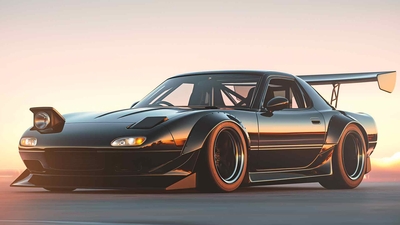 时尚马自达 RX-7 日落桌面壁纸-奈落语