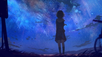 动漫女孩 黑暗之夜 女学生 校服 女学生-奈落语