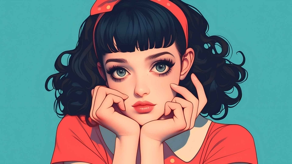 复古女孩插画桌面壁纸-奈落语