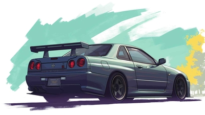 日产 SKYLINE GT-R R34 复古桌面壁纸-奈落语
